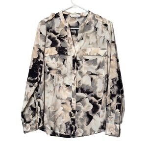 Calvin Klein Floral Print Button Down Shirt Women Size S Sheer Lightweight